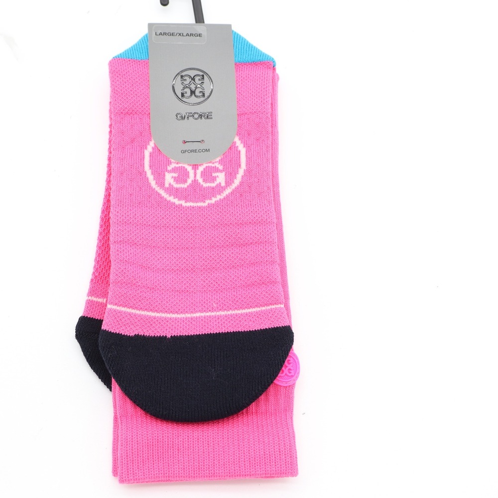 G/FORE Pray For Birdies Crew Socks Knockout Pink Navy Blue Mens L/XL